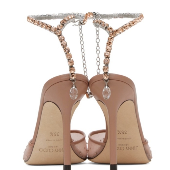 $1,495 *JIMMY CHOO* SAEDA 100 CRYSTAL EMBELLISHED HEELS Size 37 7B Ballet Pink - Picture 6 of 15